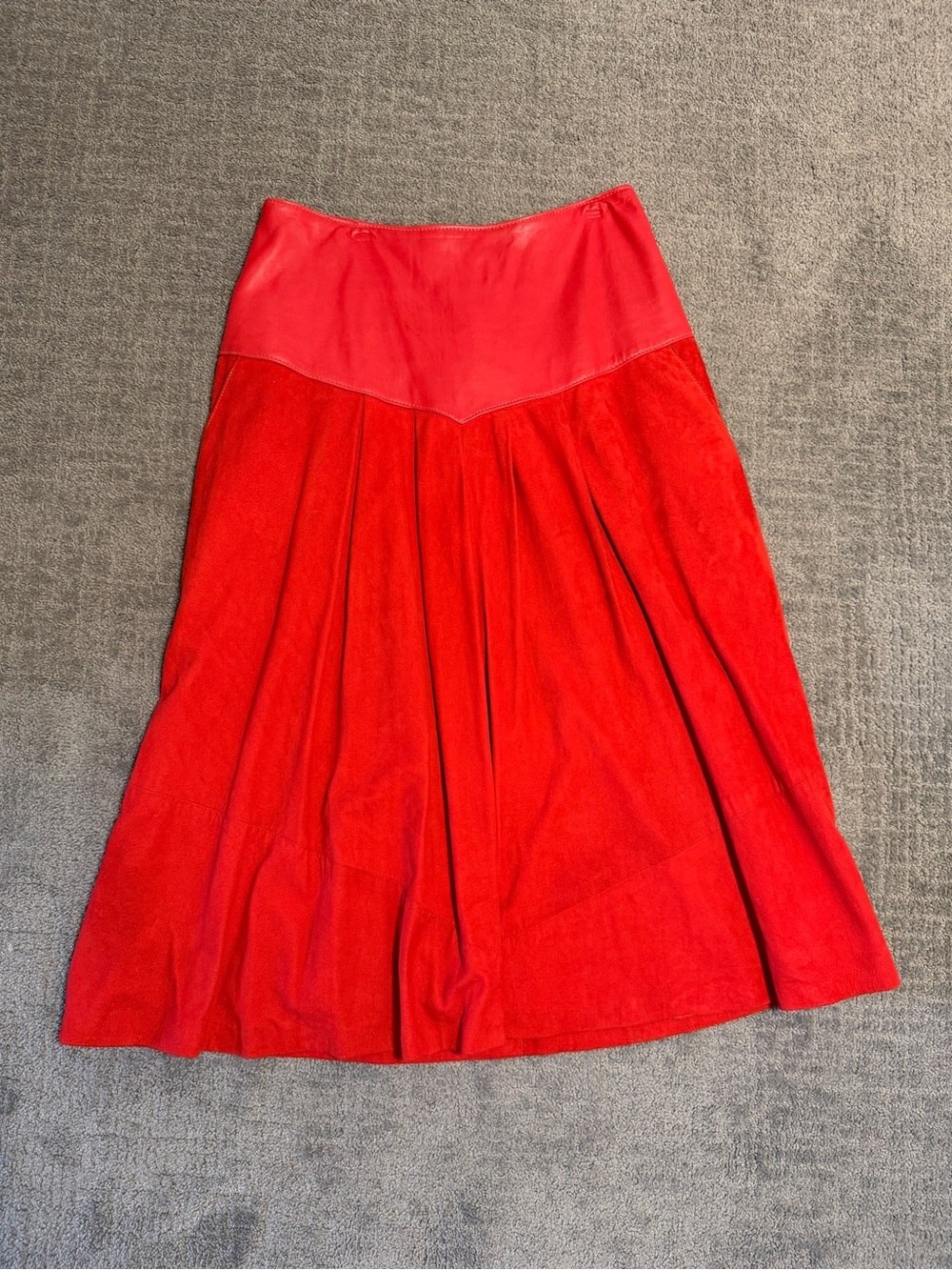 VINTAGE Pristine Red A-Line Midi Skirt with Paneled Waist